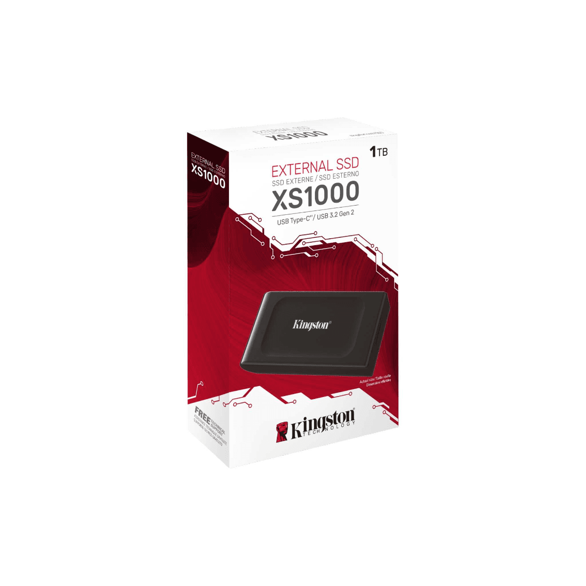 Kingston Kingston XS1000 External SSD, 1TB Capacity, 1050MB/s Read, 1000MB/s Write, USB-C to USB-A Cable, USB 3.2 Gen 2, Metal + Plastic Casing Material, Black | SXS1000/1000G - product view 2 of 3
