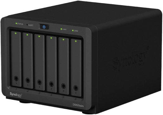 Synology Synology DiskStation DS620slim 6-Bay NAS Enclosure, 2GB of DDR3L RAM, 2 x USB 3.0 Type-A Ports, Read Speeds up to 226 MB/s, 2 x Gigabit Ethernet Ports, Black | DS620SLIM - product view 2 of 4