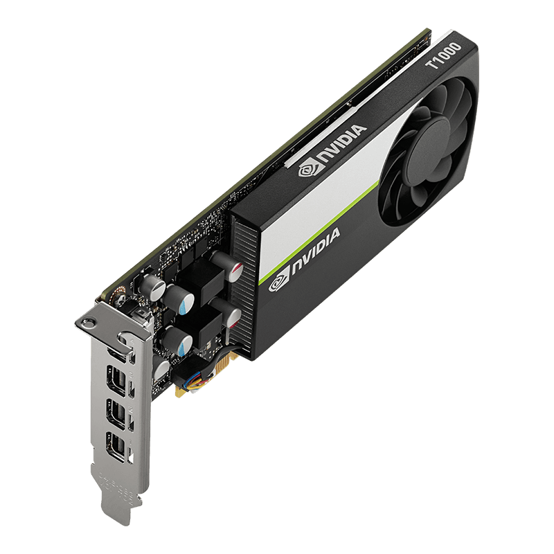 PNY NVIDIA Quadro T1000 Graphics Card, 8GB GDDR6 128-bit Memory, 896 CUDA Cores, 2.50 TFLOPS Peak FP32 Performance, 160 GB/s Mmeory Speed, PCI Express 3.0 x16, 4x mDP, Active Fansink | VCNT1000-8GB-SB – Buy Online