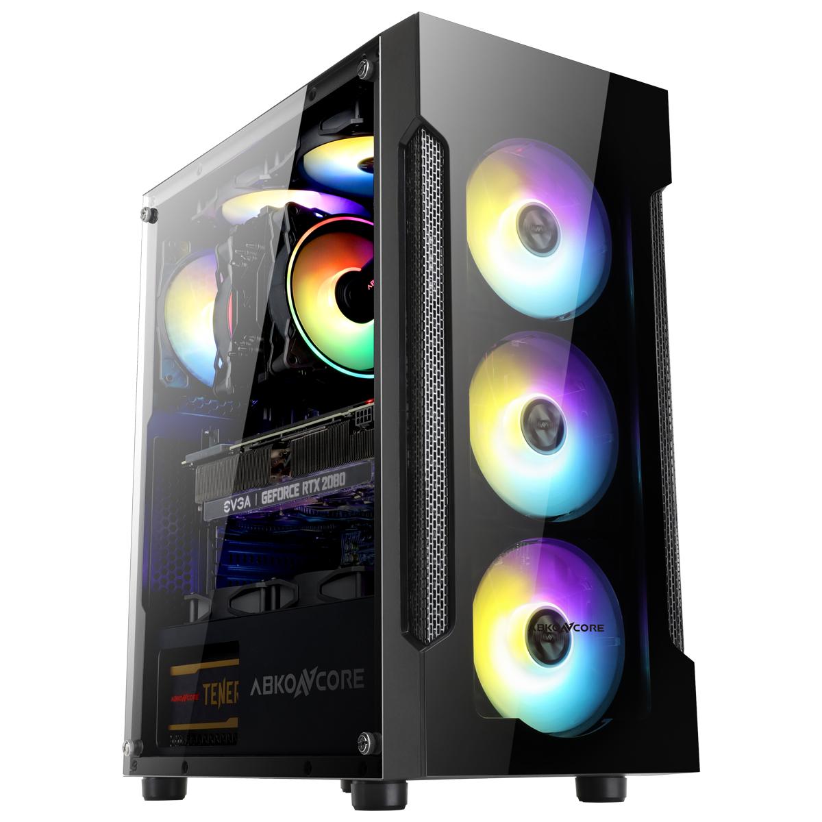 ABKONCORE T250 Middle Tower Gaming Case, 4x Fixed ARGB Fans, Tempered Glass, ARGB V2 Controller – Buy Online
