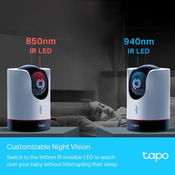 tp-link tp-link Tapo Pan/Tilt AI Home Security Wi-Fi Camera, 2K QHD 4MP (2560??1440 px), Two-Way (built-in microphone and speaker), 850m IR LED (up to 30ft), 940nm IR LED, IEEE 802.1 1b/g/n, 2.4 GHz Adapter Input: 100-240 V, 50/60 Hz, 0.3 A Adapter | Tapo C225 V1 - product view 3 of 5