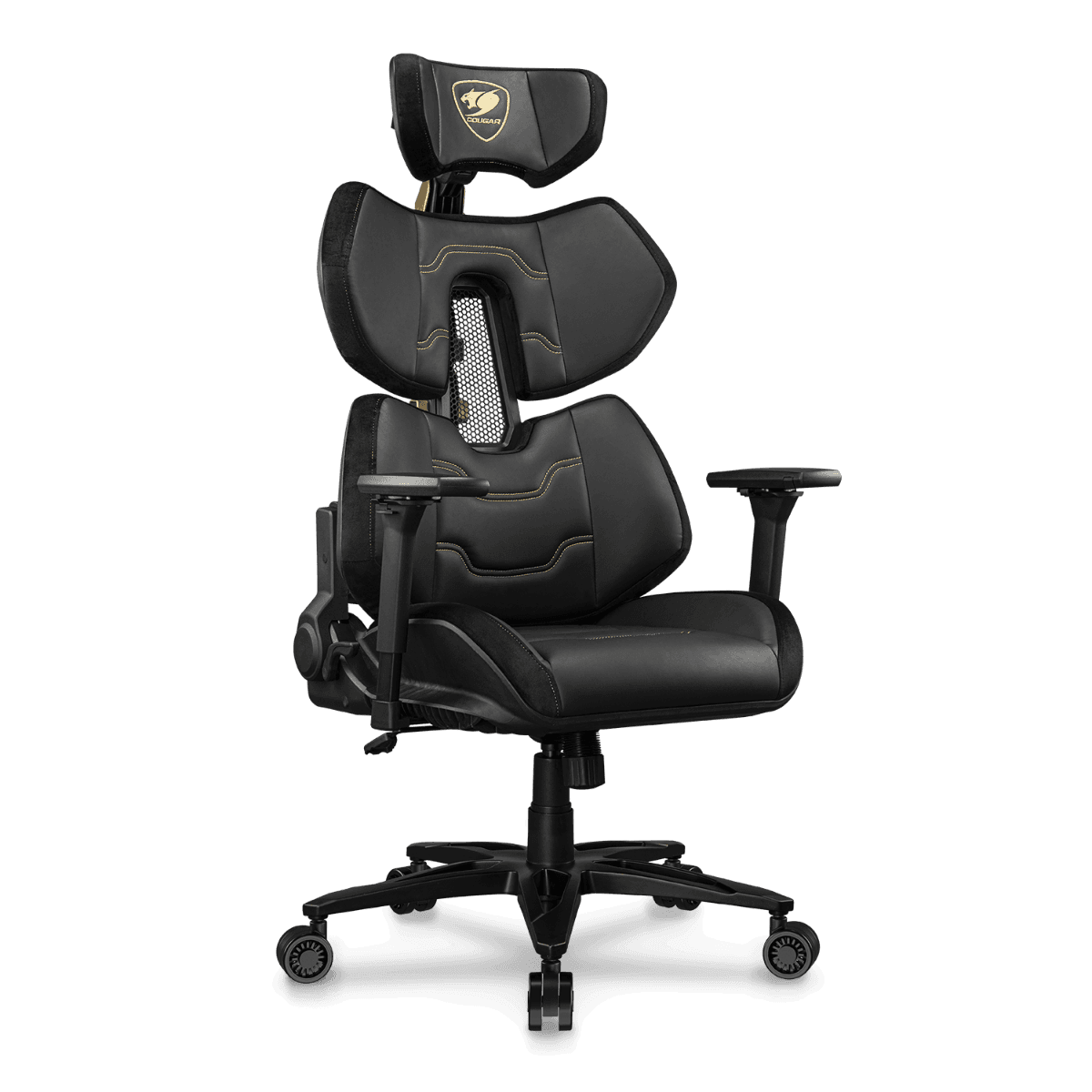Cougar Terminator Elite Gold Gaming Chair, Butterfly Mechanism, Hyper-Dura Leatherette Upholstery, High Density Mold Shaping Foam, Class 4 Gas Lift, 4D Armrests, Gold & Black | 3MTREGLB.0001