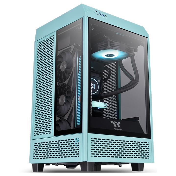 Thermaltake Tower 100 Turquoise Mini Chassis,  2x Preinstalled 120mm Fans, 462.8 x 266 x 266 mm (H X W X D), Tempered Glass x 3 (4mm thickness), 6.7??? x 6.7??? (Mini ITX) Motherboard Support, USB 3.2 (Gen 2) Type-C x 1, USB 3.0 x 2| CA-1R3-00SBWN-00 – Buy Online
