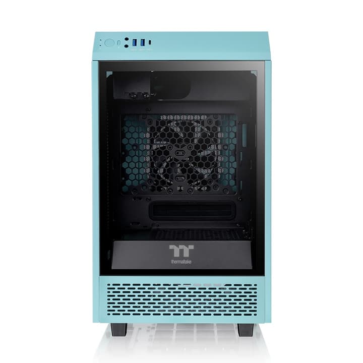 Thermaltake Thermaltake Tower 100 Turquoise Mini Chassis,  2x Preinstalled 120mm Fans, 462.8 x 266 x 266 mm (H X W X D), Tempered Glass x 3 (4mm thickness), 6.7??? x 6.7??? (Mini ITX) Motherboard Support, USB 3.2 (Gen 2) Type-C x 1, USB 3.0 x 2| CA-1R3-00SBWN-00 - product view 2 of 6