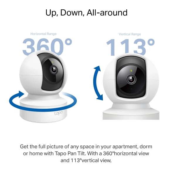 tp-link tp-link Tapo Pan/Tilt Home Security Wi-Fi Camera, 2K 3MP, High-Definition Video, Advanced Night Vision, up to 30 ft, Motion Detection and Notifications, Sound and Light Alarm, built-in microphone and speaker, up to 512 GB | Tapo C212 V2 - product view 3 of 6