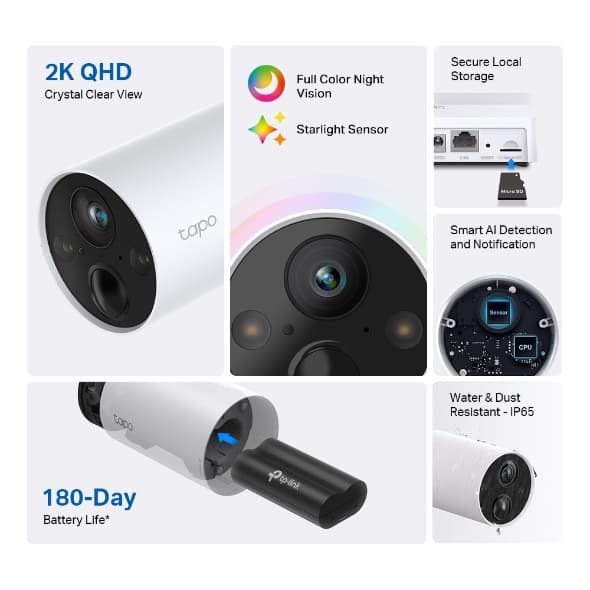tp-link tp-link Tapo Smart Wire-Free Security Camera System, 2-Camera System, 2K QHD, Smart AI Detection and Notification, 180-Day Battery Life, Full-Color Night Vision, up to 512 GB, IP65 Water&Dust Resistant  | Tapo C420S2 V1 - product view 2 of 10