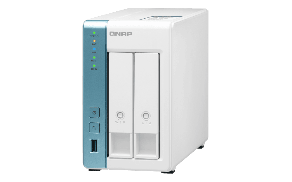 QNAP Qnap TS-231P 2 Bay Personal Cloud NAS with DLNA, mobile apps and Airplay support. ARM Cortex A15 1.7GHz Dual Core, 1GB RAM | TS-231P3-2GB - product view 1 of 6