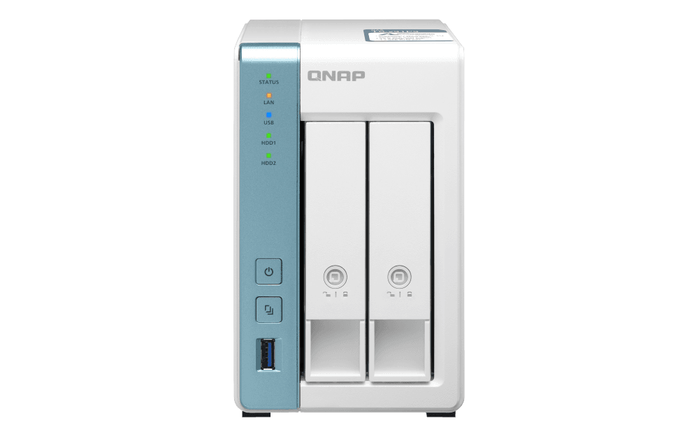 QNAP Qnap TS-231P 2 Bay Personal Cloud NAS with DLNA, mobile apps and Airplay support. ARM Cortex A15 1.7GHz Dual Core, 1GB RAM | TS-231P3-2GB - product view 3 of 6