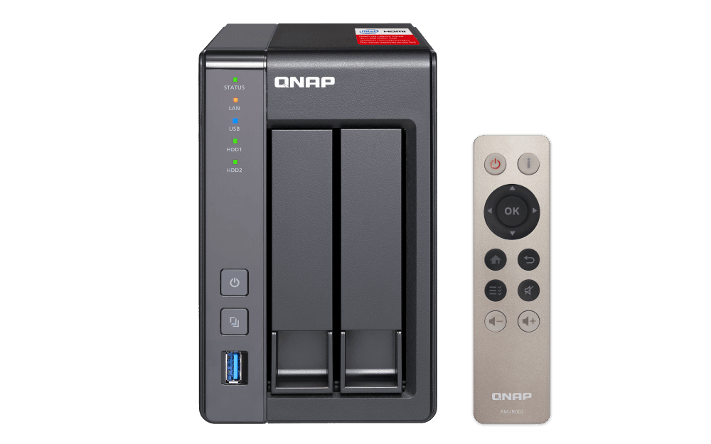 QNAP QNAP 2-Bay NAS, Intel Celeron Quad-Core 2.0GHz (up to 2.42GHz), 2GB DDR3L RAM (Max 8GB), SATA 6Gb/s, 2 x GbE, Hardware Transcoding, HDMI Out With kodi, Remote Control Included UX-800P/500P | TS-251+-2 - product view 3 of 5