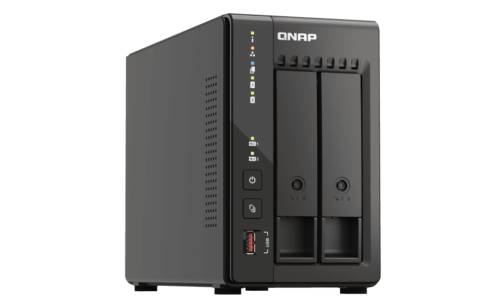QNAP QNAP TS-253E 2 Bay High-Performance Desktop NAS, Intel Celeron J6412 Processor, 8 GB DDR4 RAM, 2 x 3.5" SATA 6Gb/s, Dual 2.5GbE Network Connectivity, 2xM.2 2280 PCIe, 2 x USB 3.2 Gen2 | TS-253E-8G - product view 2 of 5