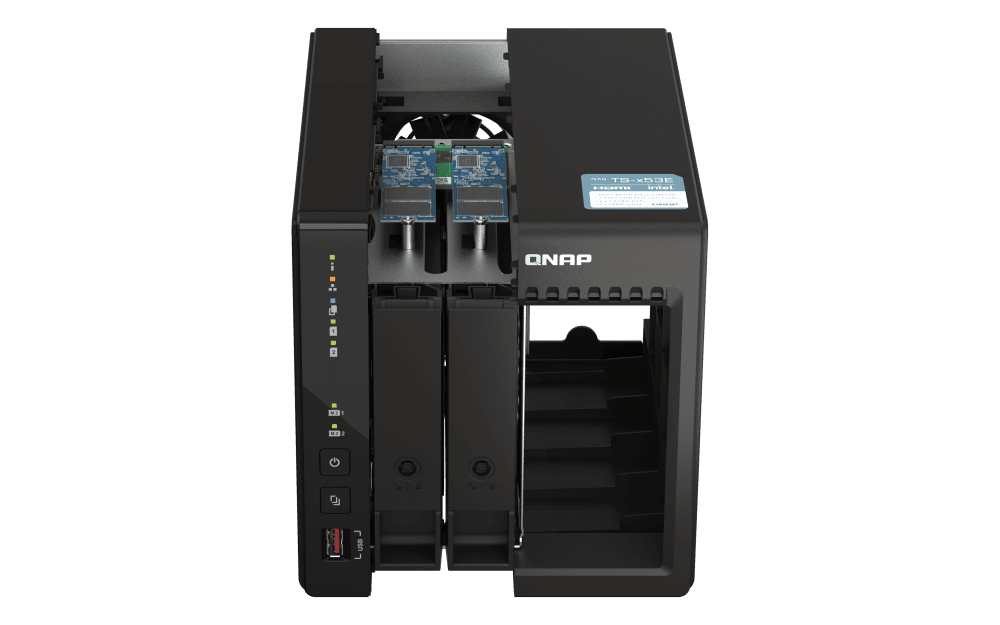 QNAP QNAP TS-253E 2 Bay High-Performance Desktop NAS, Intel Celeron J6412 Processor, 8 GB DDR4 RAM, 2 x 3.5" SATA 6Gb/s, Dual 2.5GbE Network Connectivity, 2xM.2 2280 PCIe, 2 x USB 3.2 Gen2 | TS-253E-8G - product view 3 of 5