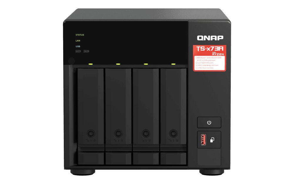 QNAP QNAP TS-473A-8G 4BAY NAS, AMD Ryzen V1500B Processor, 2.2 GHz CPU, 8GB DDR4 RAM, 2.5 GbE LAN | TS-473A-8G - product view 2 of 6