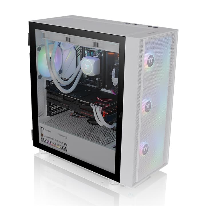 Thermaltake Thermaltake H570 TG ARGB Snow Mid Tower PC Chassis, 4mm Tempered Glass x 1, 120 x 120 x 25 mm ARGB Lite fan (1000rpm, 22.3 dBA) x 3,  Motherboard Supports Up to E-ATX,  White | CA-1T9-00M6WN-01 - product view 2 of 6