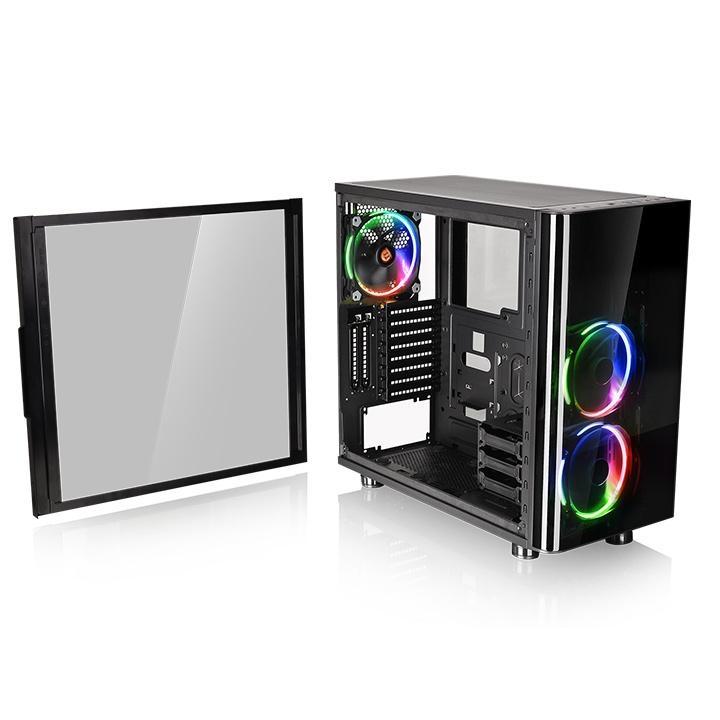 Thermaltake View 31 Tempered Glass RGB Edition Mid-tower case, 3x Preinstalled 140mm fans, supports up to ATX MB, 8 + 2 Expansion Slots, 4mm Tempered Glass x 2, USB 3.0 x 2, USB 2.0 x 2, HD Audio x 1 | CA-1H8-00M1WN-01 – Buy Online