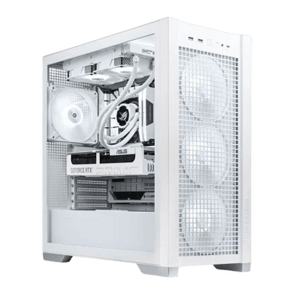 High-Performance White Gaming PC Powered By ASUS: AMD Ryzen 7 9800X3D + ASUS Prime RTX 5070 OC White 12GB GDDR7, 32GB DDR5 6400MHz RGB, 2TB PCIe Gen5 NVMe SSD (14,700MB/s), 360mm ARGB White AIO, 750W Gold ATX 3.1 PSU, WiFi 7, ASUS TUF Gaming GT302 White – Buy Online
