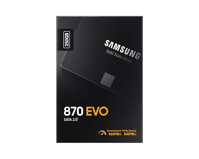 SAMSUNG Samsung 870 EVO 250GB SATA 2.5" SATA III Internal SSD, Up to 560 MB/s Seq Read & 530 MB/s Seq Write Speed, V-NAND Technology, 512MB LPDDR4 Cache, MKX Controller, 1.5M Hrs. MTBF, Black | MZ-77E250BW - product view 2 of 9
