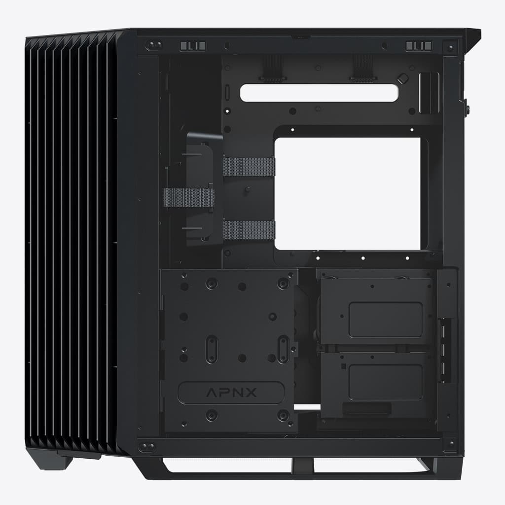APNX APNX V1 V1-BK-v1 ATX Mid Tower Glass Edition Computer Case, Upto ATX Motherboards, Upto 360mm Radiators, Vertical GPU Holder Kit, Adjustable Motherboard Displacement, Black | APCM-VI01003.11 - product view 1 of 9
