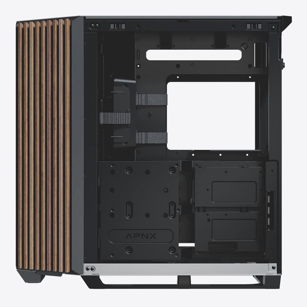 APNX APNX V1-W-WT-V1 ATX Mid Tower Black-and-White/Wood Computer Case, Upto ATX Motherboards, Upto 360mm Radiators, Vertical GPU Holder Kit, Adjustable Motherboard Displacement | APCM-VI01103.M1 - product view 2 of 8