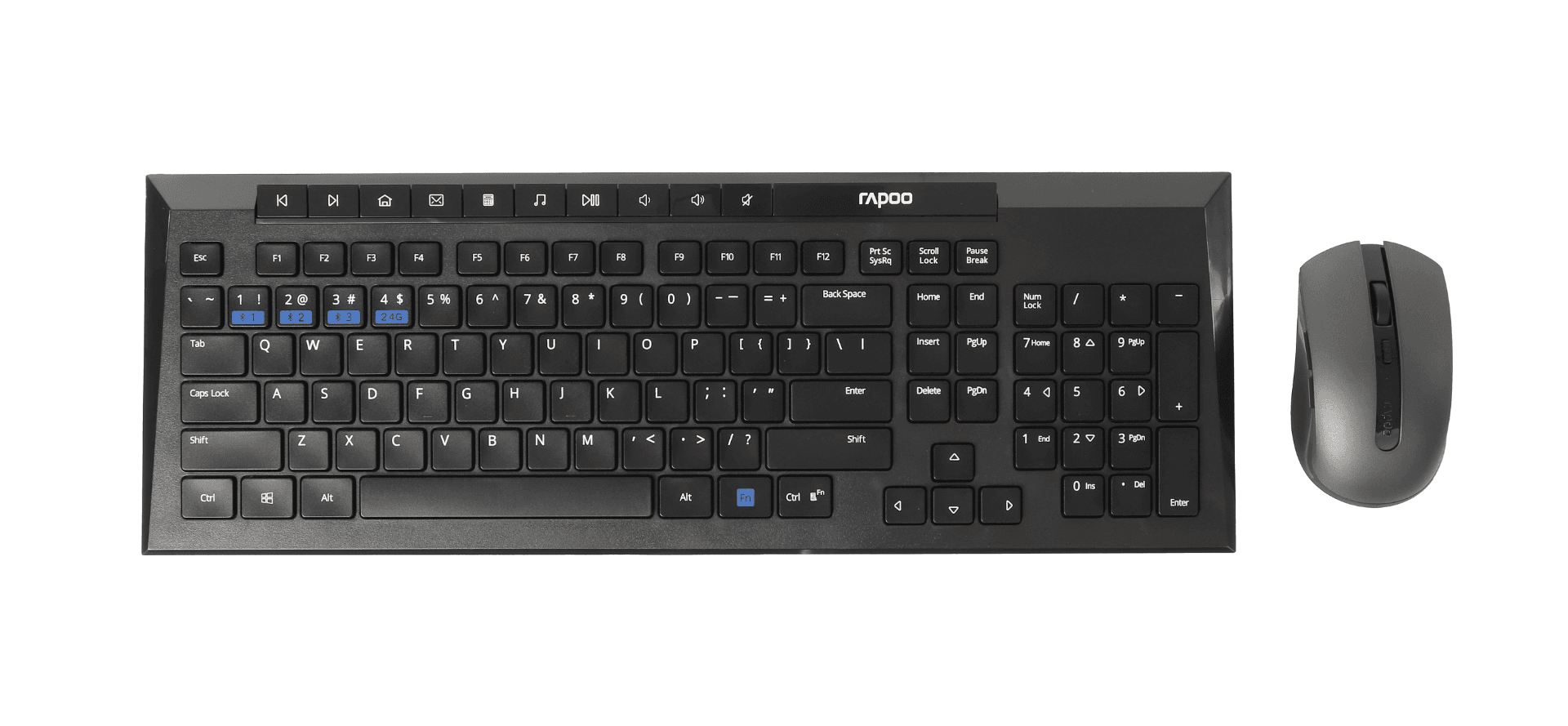 Rapoo 8200M multi-mode wireless keyboard & mouse Black, (Arabic & English) Blutooth.