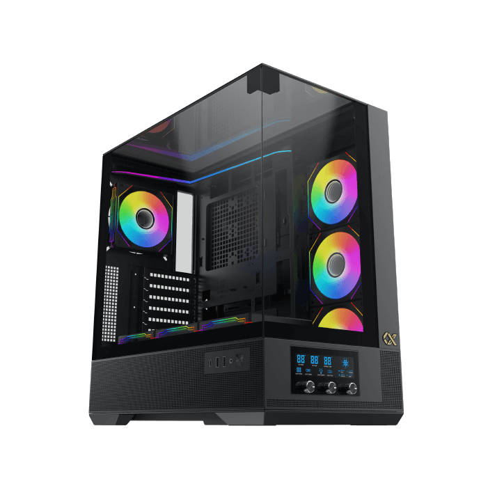 XIGMATEK Xigmatek Vision E-ATX ARGB Case, 3x Tempered Glass, Smart Fan Control LCD Display Panel, 9x Fans Supports, MoBo Upto E-ATX, GPU Upto 410mm, Cooler Upto 360mm, Black | EN45196 - product view 1 of 9