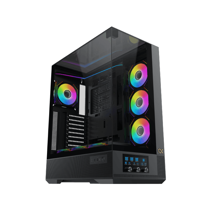 Xigmatek Vision Pro E-ATX ARGB Case, 3x Tempered Glass, Smart Fan Control LCD Display Panel, 9x Fans Supports, MoBo Upto E-ATX, GPU Upto 410mm, Cooler Upto 360mm, Black | EN45158 – Buy Online