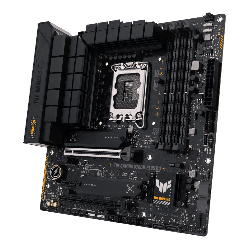 Asus ASUS TUF GAMING B760M-PLUS D4 LGA1700 Micro-ATX Motherboard, Intel B760 Chipset, 4x DDR4 DIMM, 128GB Max Memory, SATA 6 Gbps, HDMI, DP, USB 3.2 Gen 1 Type-C | 90MB1DI0-M0EAY0 - product view 2 of 6