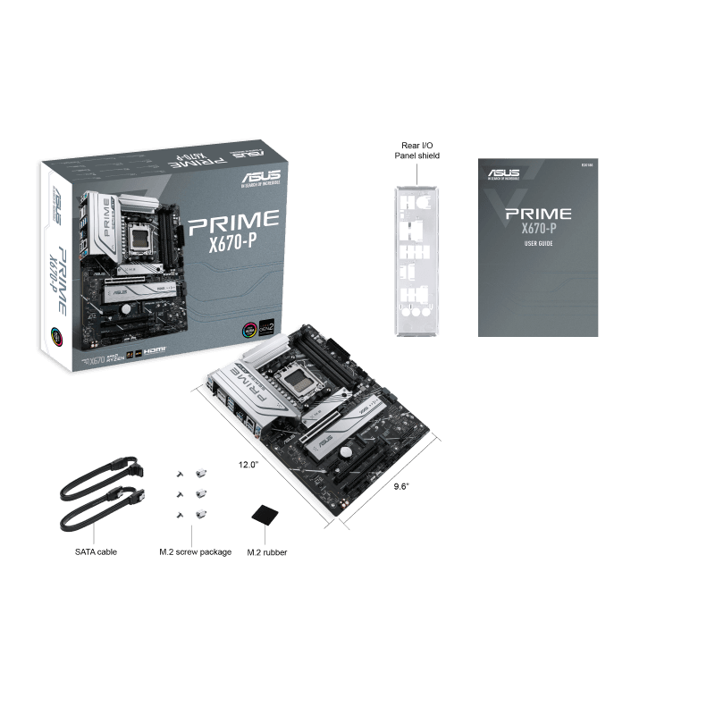 Asus Asus Prime X670-P ATX DDR5 Motherboard, AMD Socket AM5, X670 Chipset, 4x DIMM Max 128GB Memory, Realtek 2.5Gb Ethernet, V-M.2 Slot Only, PCIe 4.0 x16 Slot, M.2 | 90MB1BU0-M0EAY0 - product view 1 of 6