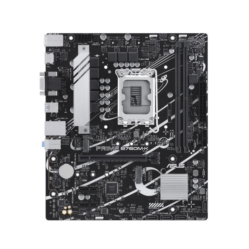 ASUS Prime B760M-K  Intel B760 LGA 1700 mATX motherboard with PCIe 4.0, 2x PCIe 4.0 M.2 slots, DDR5, Realtek 2.5Gb Ethernet, VGA, HDMI, SATA 6 Gbps, front USB 3.2 Gen 1, Aura Sync | 90MB1FI0-M0EAY0 – Buy Online