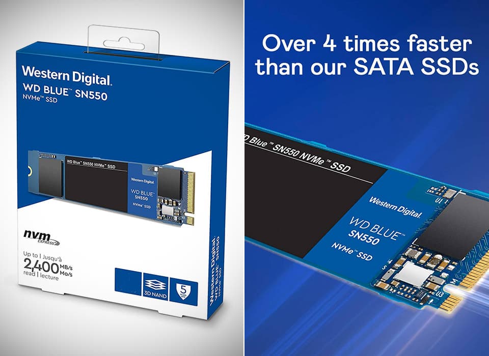 Western Digital Western Digital Blue NVME  500GB M.2 SN550 NVMe PCI-e SSD Solid State Drive | WDS500G2BOC  718037868752 - product view 3 of 4