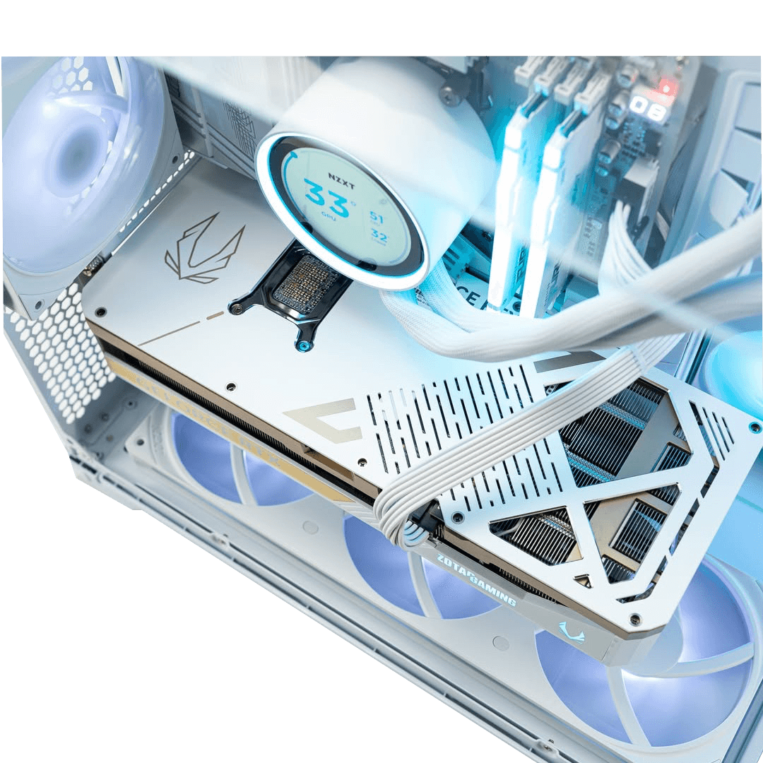 Nanotech High-End White Gaming PC: AMD Ryzen 9 9950X3D + ZOTAC RTX 5080 SOLID OC White 16GB, 32GB DDR5 6000MHz RGB, 1TB Samsung 990 PRO, 360mm LCD AIO, 1000W Gold, WiFi 7, Lian Li O11 Vision White Case - product view 3 of 4