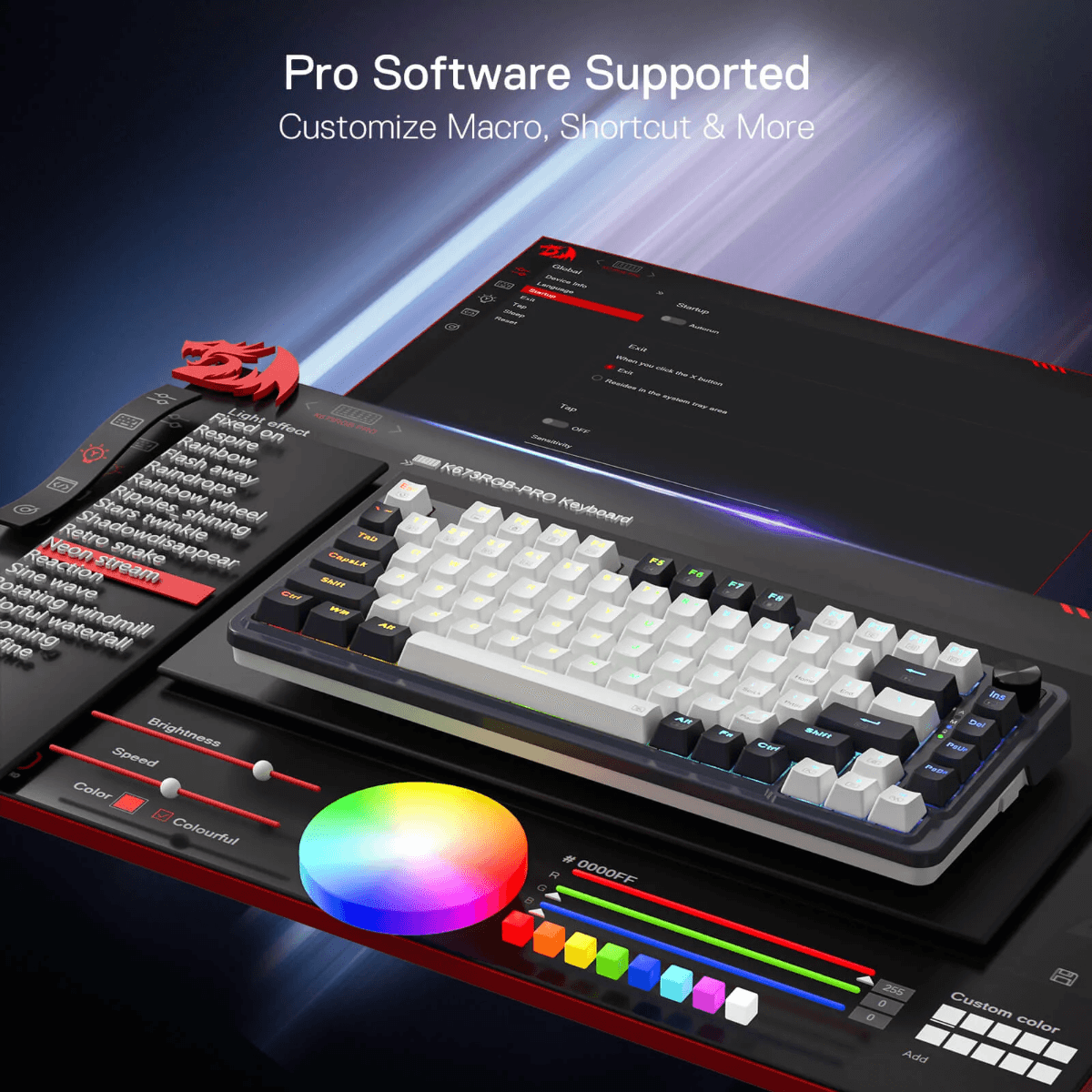 Redragon Redragon UCAL K673 PRO Wireless 75% Mechanical Gaming Keyboard, 81 Keys Hot-swappable, 3 Compact Mode, Hot-Swap Socket, Linear Red Switch, 3000mAh Battery | K673CPG-RGB-PRO - product view 2 of 9