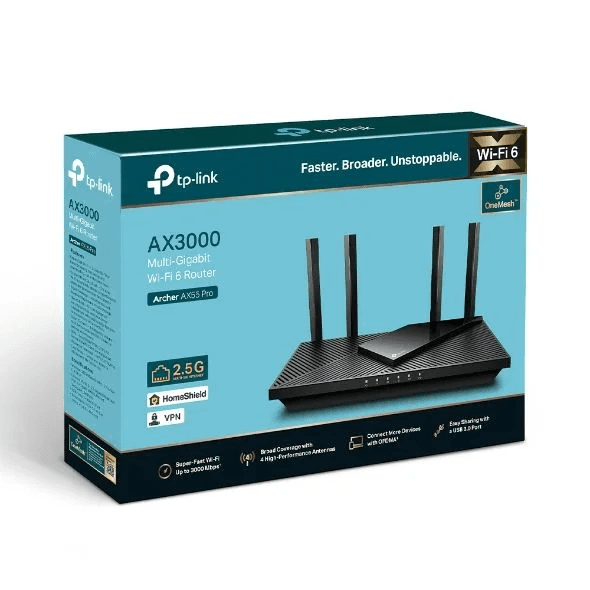 tp-link Archer AX55 Pro AX3000 Multi-Gigabit Wi-Fi 6 Router with 2.5G Port, Up to 3.0 Gbps (2402 Mbps + 574 Mbps) , Compatible with Alexa