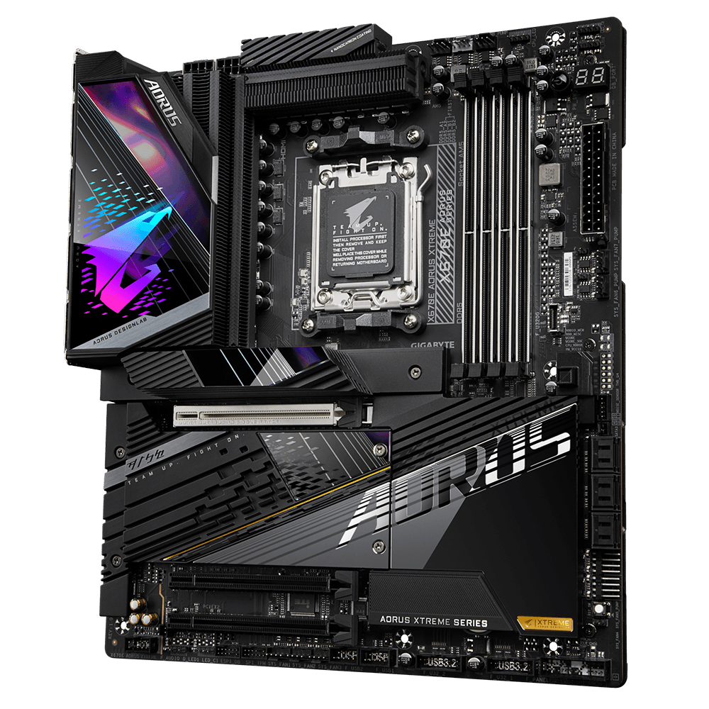 Gigabyte Gigabyte X670E AORUS XTREME (rev. 1.x) AMD X670 Chipset E-ATX Motherboard, DDR5, AM5, 4xSMD DIMMs, 4xPCIe 5.0 x4 M.2, 10GbE LAN & Wi-Fi 6E 802.11ax, DP, HDMI, USB-C 10Gbps, Dual USB-C 20Gbps, Q-Flash Plus  | X670E AORUS XTREME  DDR5 - product view 2 of 6