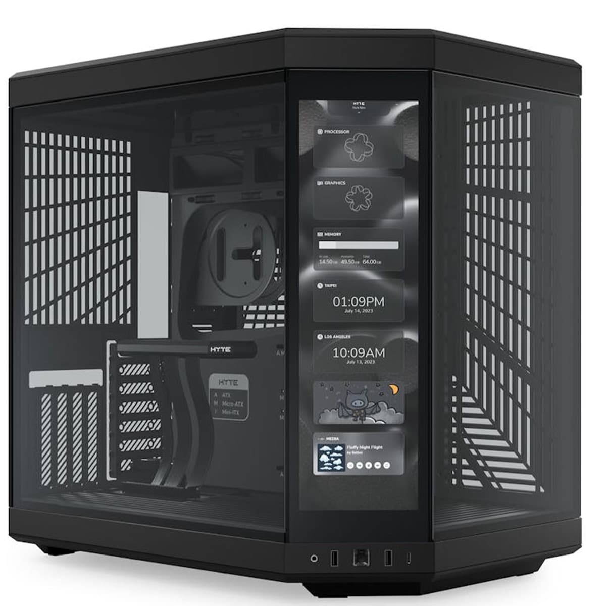 HYTE Hyte Y70 Touch Dual Chamber Mid-Tower ATX Case, ITX, mATX, ATX, EATX, PCIE 4.0 x 16 riser cable included, 1x USB-C 3.2 Gen 2, 2x USB-A 3.2 Gen 1, 1x 3.5mm Audio/Mic Combo Jack Black | CS-HYTE-Y70-B-L - product view 3 of 5