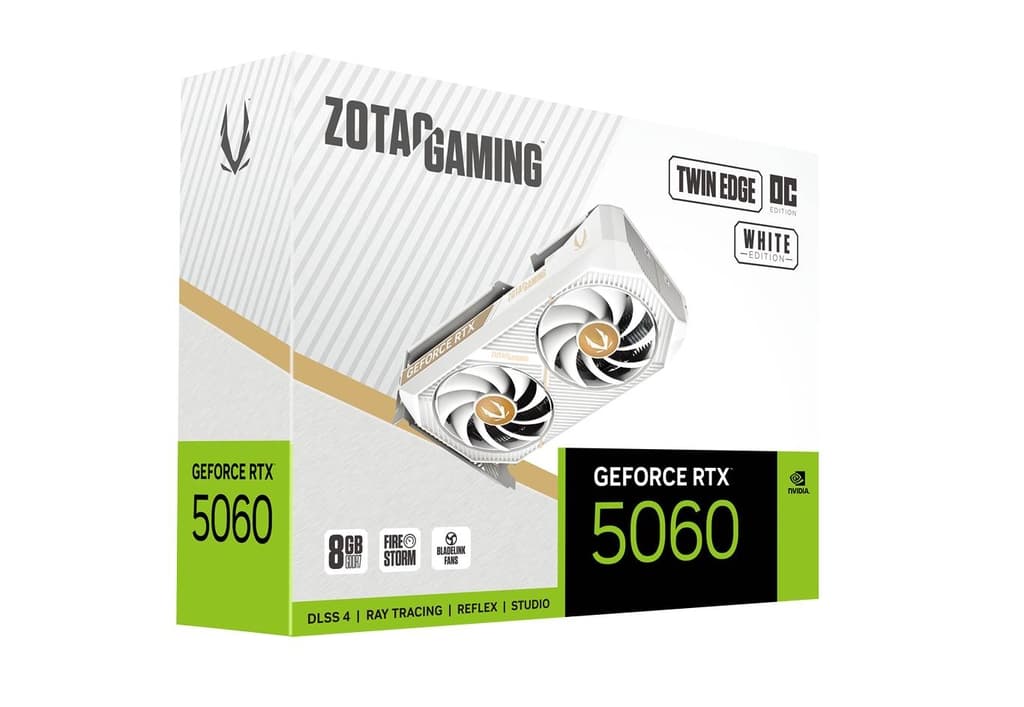 ZOTAC ZOTAC GAMING GeForce RTX 5060 Twin Edge OC White Edition 8GB GDDR7 Graphics Card, 128-bit 28 Gbps, 3840 CUDA cores, SFF-Ready compact, NVIDIA Blackwell architecture and DLSS 4 | ZT-B50600Q-10M - product view 3 of 8