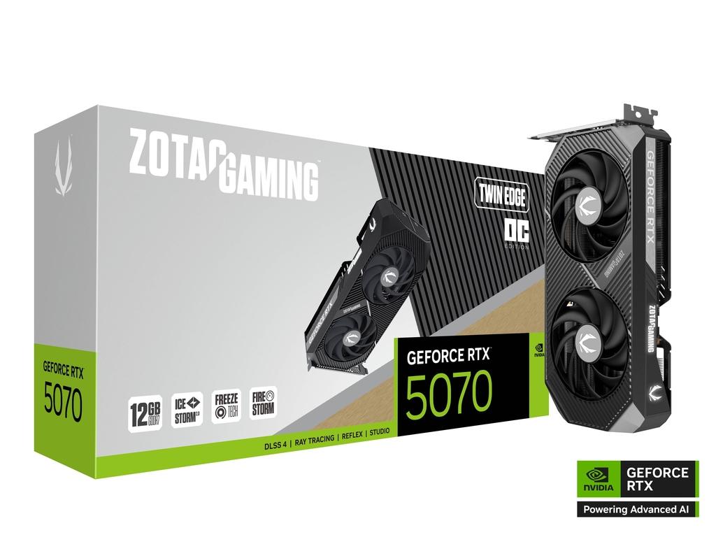 ZOTAC GAMING GeForce RTX 5070 Twin Edge OC Graphic card, 12GB GDDR7, 192-bit 28 Gbps, 6144 CUDA cores, Extreme Clock 2542 MHz, PCI Express 5.0 x16  | ZT-B50700H-10P – Buy Online