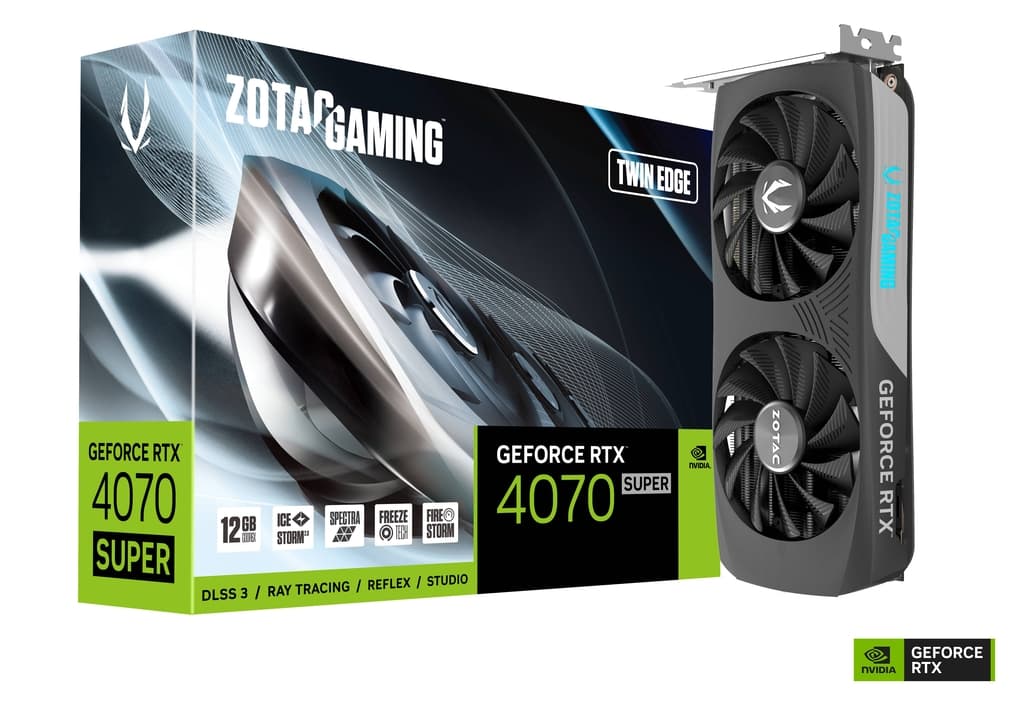 ZOTAC ZOTAC GAMING GeForce RTX 4070 SUPER Twin Edge 12GB GDDR6X Graphic card, 7168 CUDA cores, 192-bit, 2475 MHz, 21 Gbps, 3 x DisplayPort1 x HDMI, RGB, IceStorm 2.0 | ZT-D40720E-10M - product view 3 of 7
