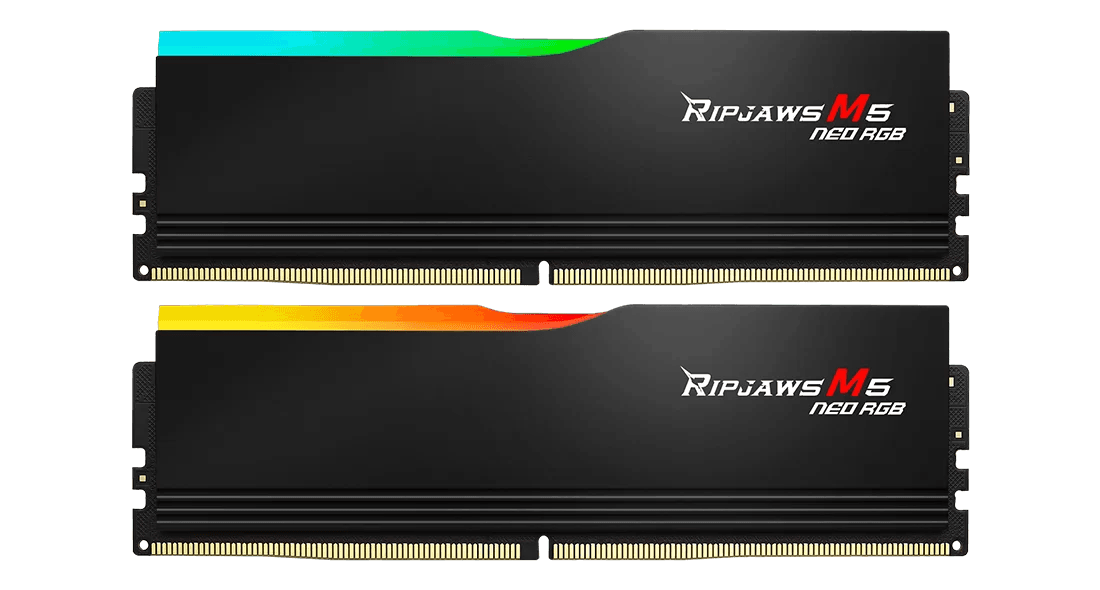  G.Skill Ripjaws M5 Neo RGB DDR5 Memory, 32GB (2x16GB) Capacity, 6000MHz Speed, CL36-36-36-96 Latency, 1.35 Voltage, AMD Expo, Black | F5-6000J3636F16GX2-RM5NRK