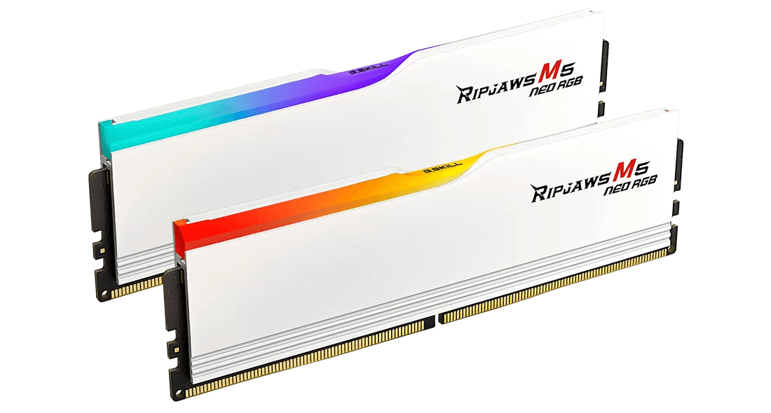 G.Skill Ripjaws M5 Neo RGB DDR5 Memory, 32GB (2x16GB) Capacity, 6000MHz Speed, CL36-36-36-96 Latency, 1.35 Voltage, AMD Expo, White | F5-6000J3636F16GX2-RM5NRW