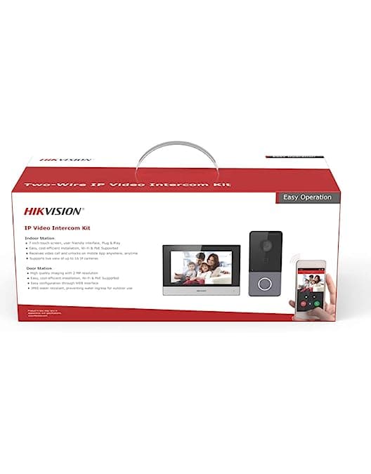 Hikvision IP Video Intercom Kit, Standard PoE, Noise Suppression & Echo Cancellation, WiFi & Ethernet, Config Remotely Via Web, TF Card Storage, 2-Way Audio Communication, Gray | DS-KIS604-P-C  VIDEO INTERCOM KIT  ONE INDOOR ONE OUTDOOR  