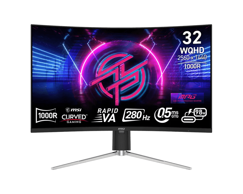 MSI MPG 325CQRXF Gaming Monitor, 32" Rapid VA Display, WQHD Resolution, 280Hz Refresh Rate, 0.5ms (GtG) Response Time, 1000R Curvature, AMD FreeSync Premium Technology, Black |9S6-3DC14H-084
