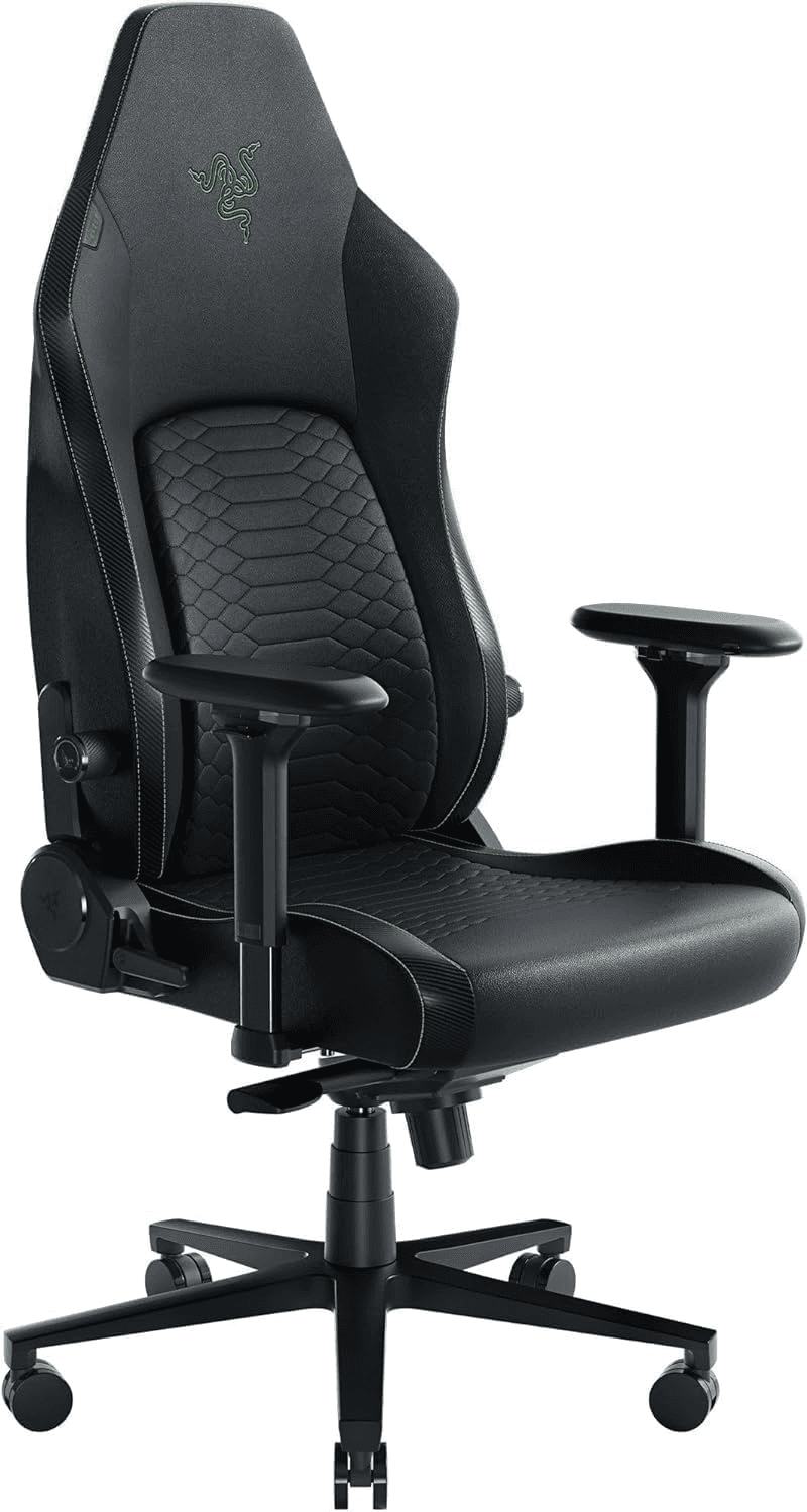 Razer Iskur V2 Gaming Chair, Adaptive Lumbar Support, Adjustable Lumbar Curve, High Density Foam Cushions, Reactive Seat Tilt &152-degree Recline, 4D Armrests, Synthetic Leather - Black and Green | RZ38-04900100-R3G1
