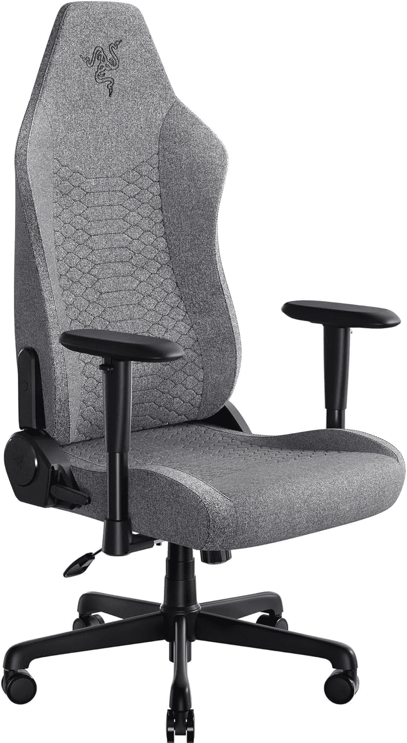 Razer Iskur V2 X Ergonomic Gaming Chair: Built-in Lumbar Support, Widened Seat, High Density Foam Cushions, Adjustable 152 Degree Recline, 2D Armrests, Plush Fabric Finish - Light Gray Edition | RZ38-05310200-R3G1