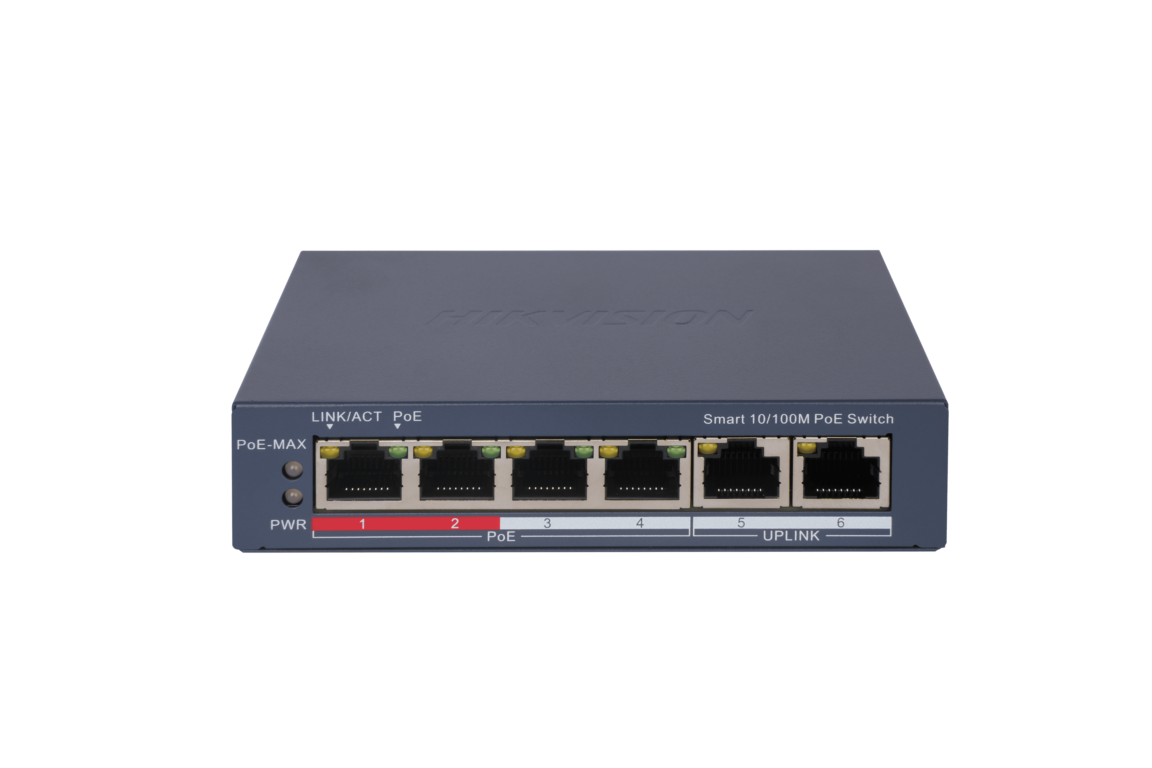 Hikvision DS-3E1106P-EI 4 Port Fast Ethernet Smart POE Switch, 4× 10/100 Mbps PoE port, 2× 10/100 Mbps RJ45 port