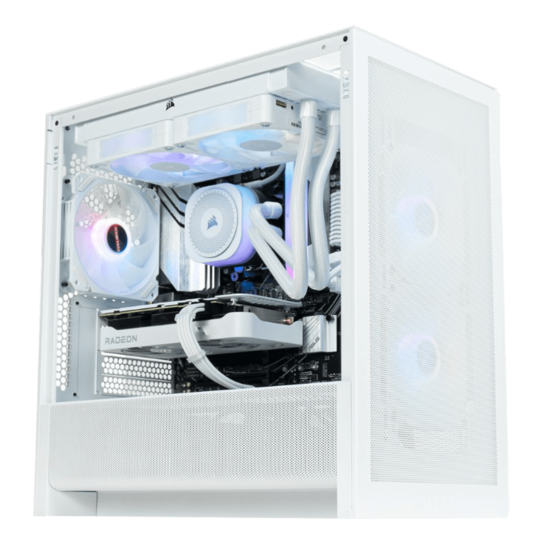 High-End White Airflow Mini Gaming PC: Ryzen 7 9800X3D, Radeon 9070 XT 16GB, 32GB DDR5, 1TB Gen5 SSD, 850W