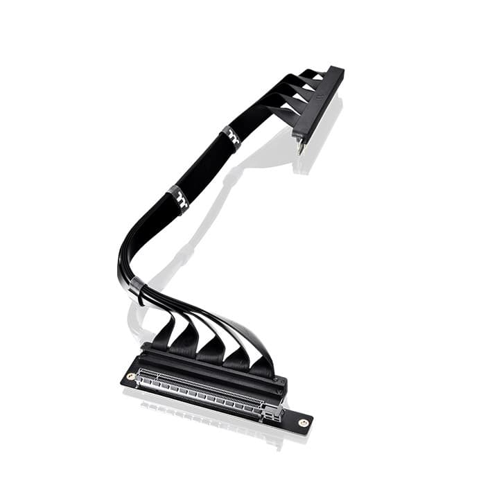 Thermaltake PCI-E 4.0 Dual 90 Degree Riser Cable 400mm: EMI Shielding Cover, PCI-E 4.0 X16 Speed, Supports PCI-E 3.0, 2.0 and 1.0 Applications, Special Dual-90 Degree Connecters - Black AC-077-CO1OTN-C1