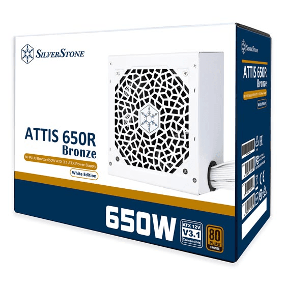 Silverstone ATTIS 650R Bronze 80 PLUS Bronze 650W ATX 3.1 ATX White Power Supply, Active PFC+Double forward+DC to DC Design | SST-AT650R-BF-WBW (White)