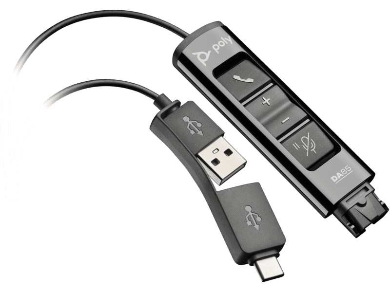 HP Poly DA85 USB to QD Black Adapter TAA, Inline controls, Quick disconnect, Connection flexibility | 786C7AA