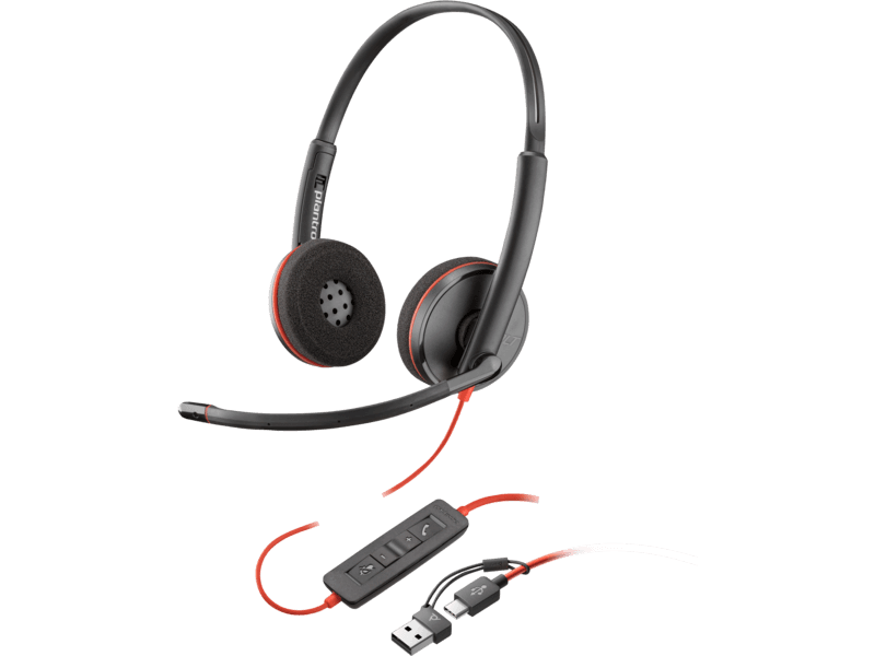 HP Poly Blackwire 3220 Stereo USB-C Headset +USB-C/A Adapter (Bulk), Noise cancelling Microphone, On-ear (stereo) | 8X228A6