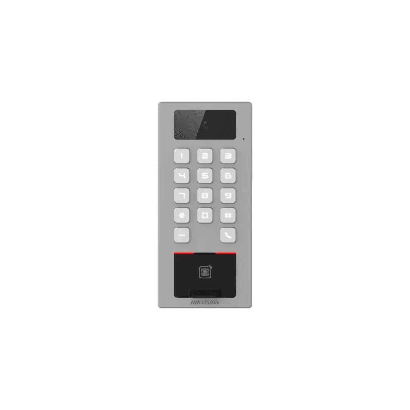 Hikvision DS-K1T502DBFWX-C Access Control Terminal. Manage access control and intercom functions in one device; IP65 & IK09 protections, Supports (card, fingerprint, PIN, etc.)